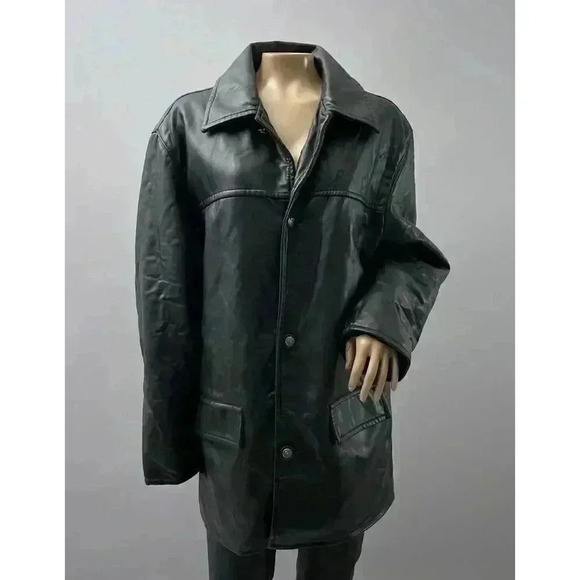 VTG Collezione Leather Jacket Small Women Black Button Oversized Collared Coat - Picture 1 of 12
